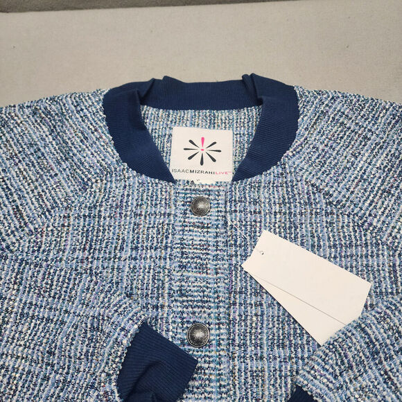 Isaac Mizrahi Live! Women's Boucle Tweed Bomber Jacket Royal Navy Sz L - NEW - Picture 4 of 7